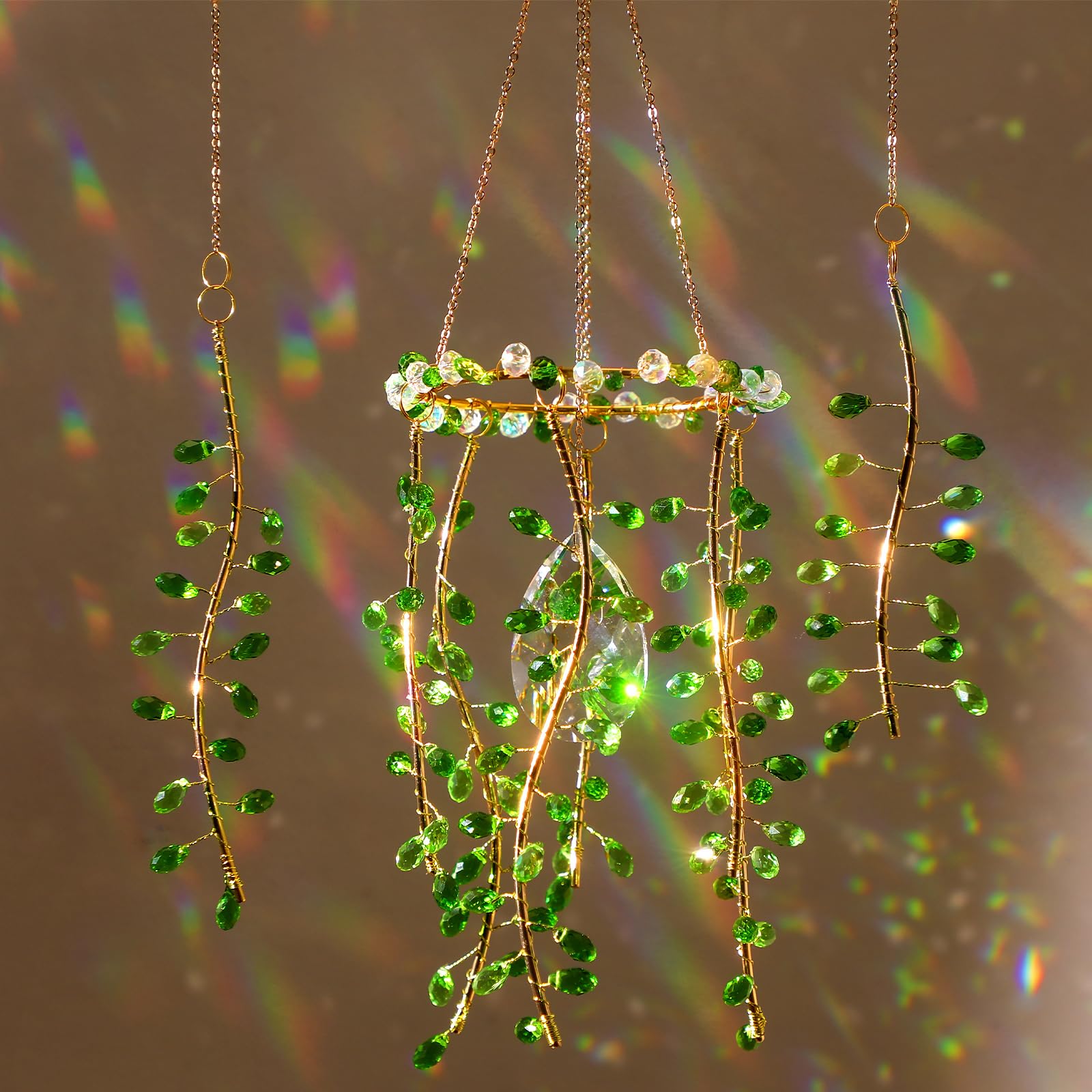 Crystal Suncatcher for Window – Boho Plant & Rainbow Decor