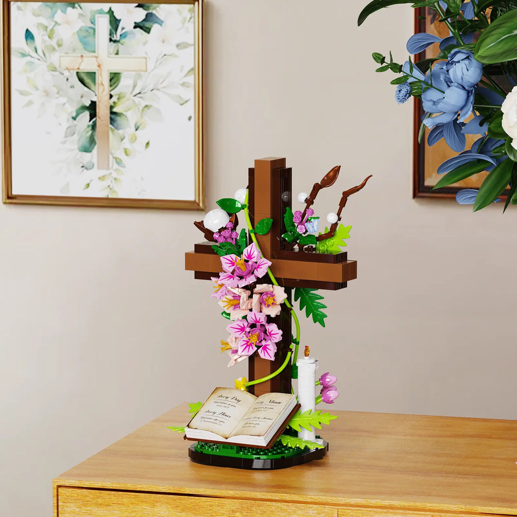Jesus Cross Flower Building Set – Inspirational Christian Gift