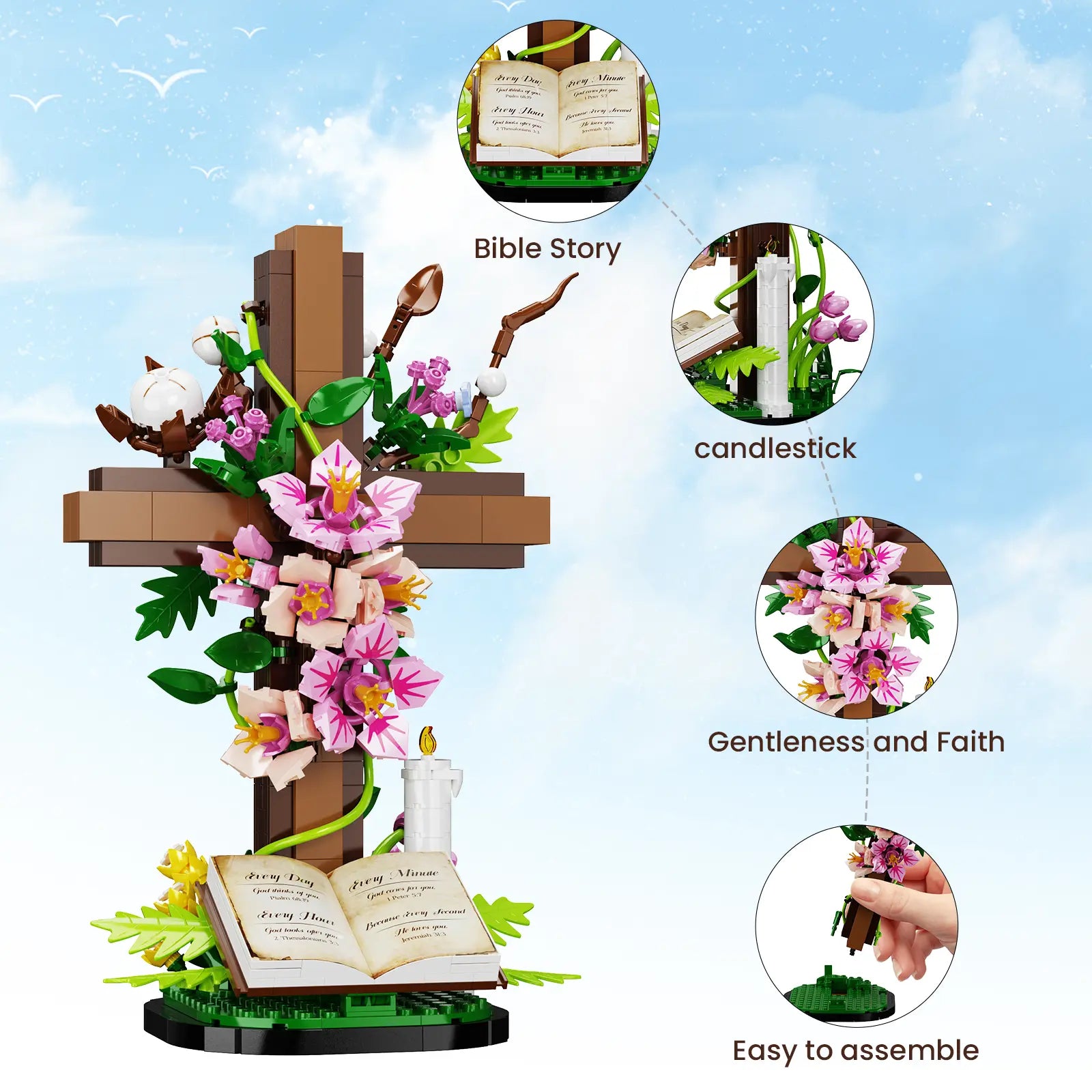 Jesus Cross Flower Building Set – Inspirational Christian Gift
