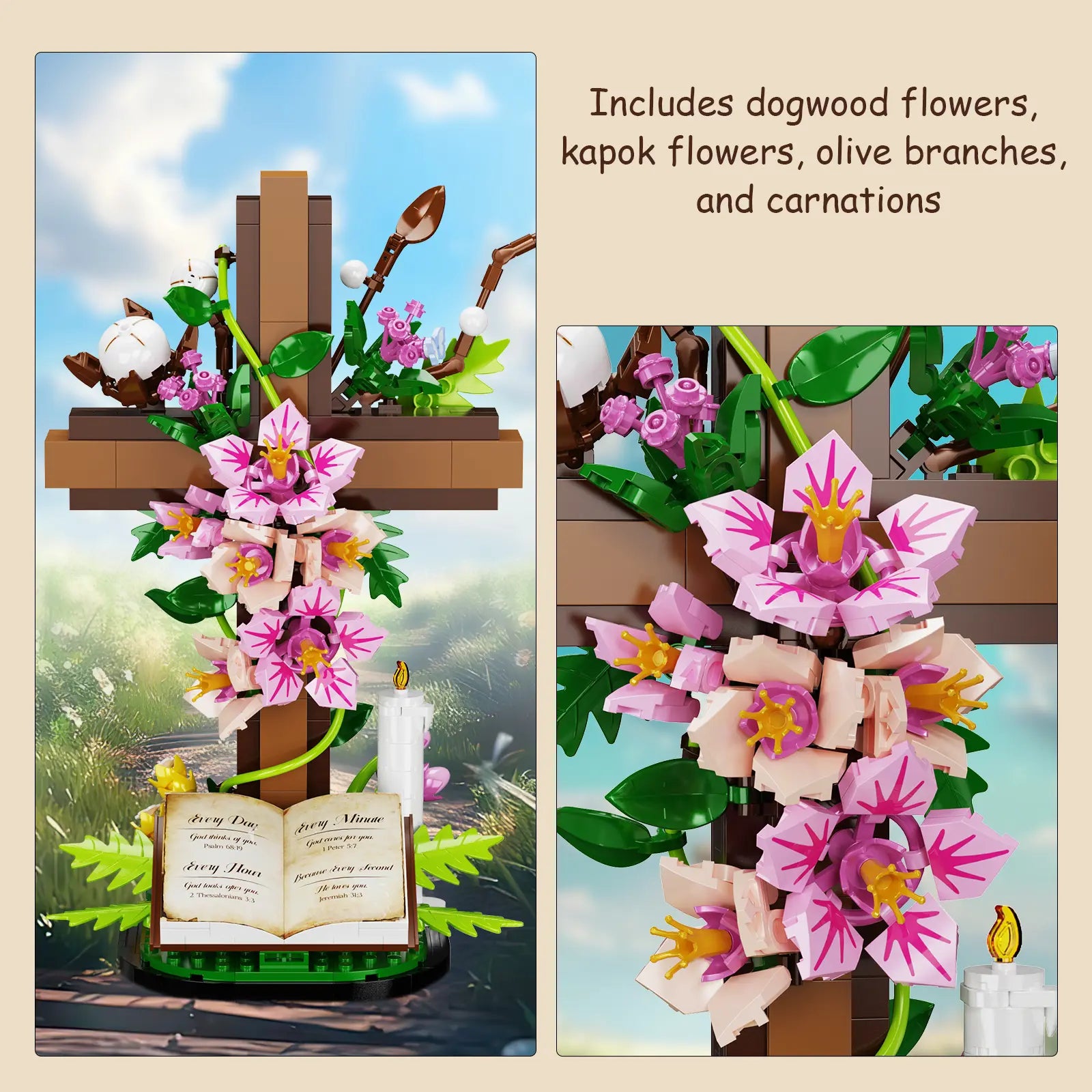 Jesus Cross Flower Building Set – Inspirational Christian Gift