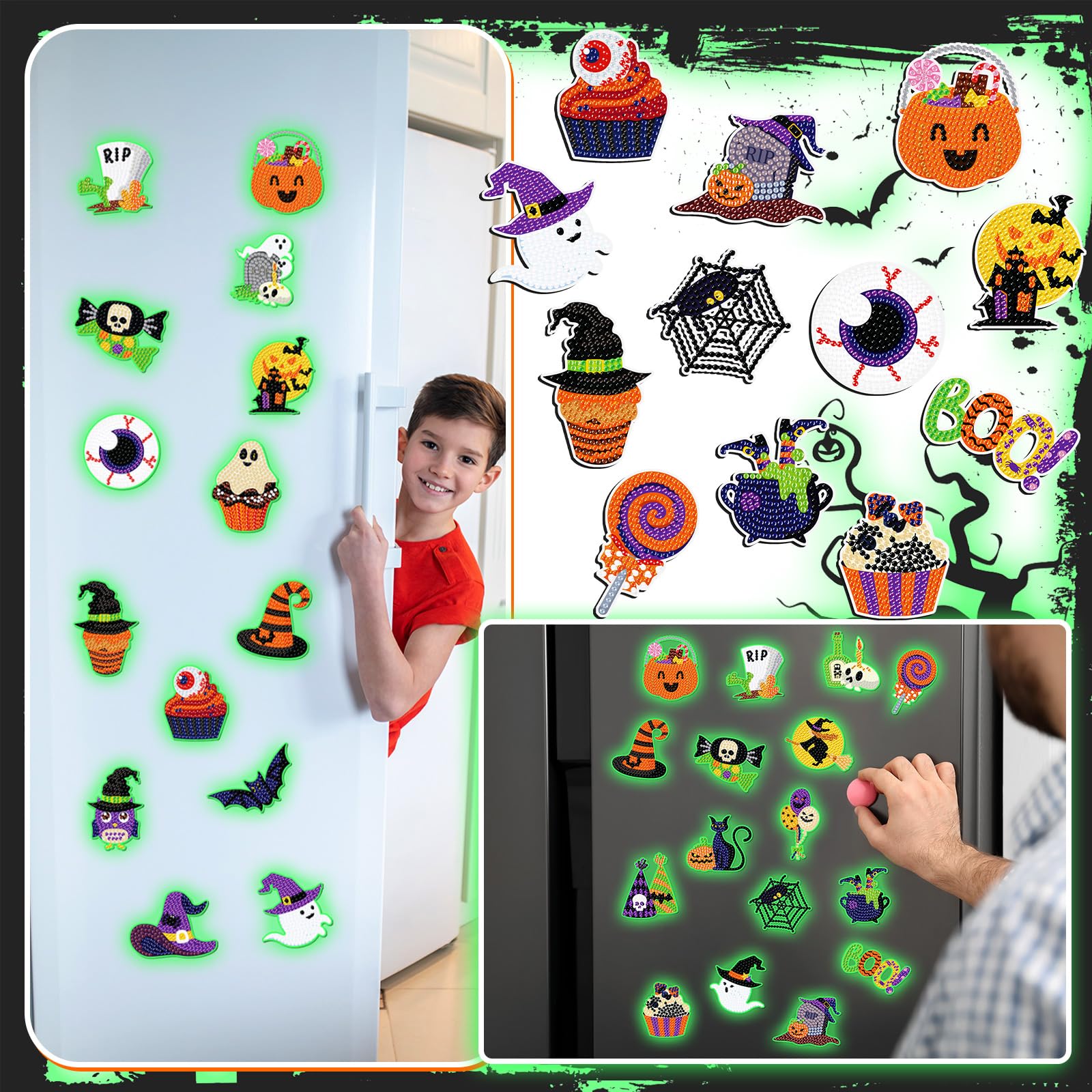 Glow-in-the-Dark Halloween Diamond Art Magnets – DIY Fridge Magnet Kit