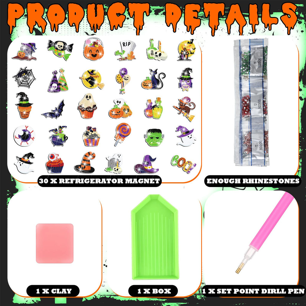 Glow-in-the-Dark Halloween Diamond Art Magnets – DIY Fridge Magnet Kit
