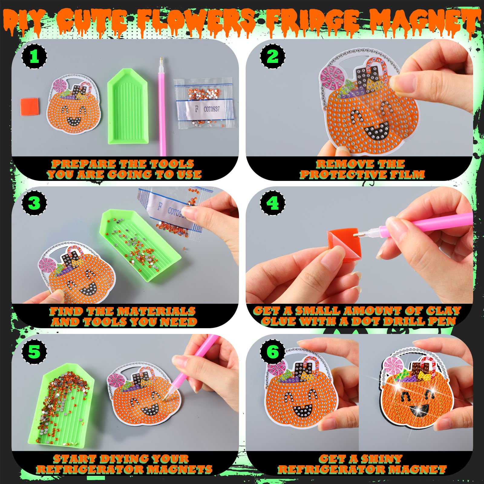 Glow-in-the-Dark Halloween Diamond Art Magnets – DIY Fridge Magnet Kit
