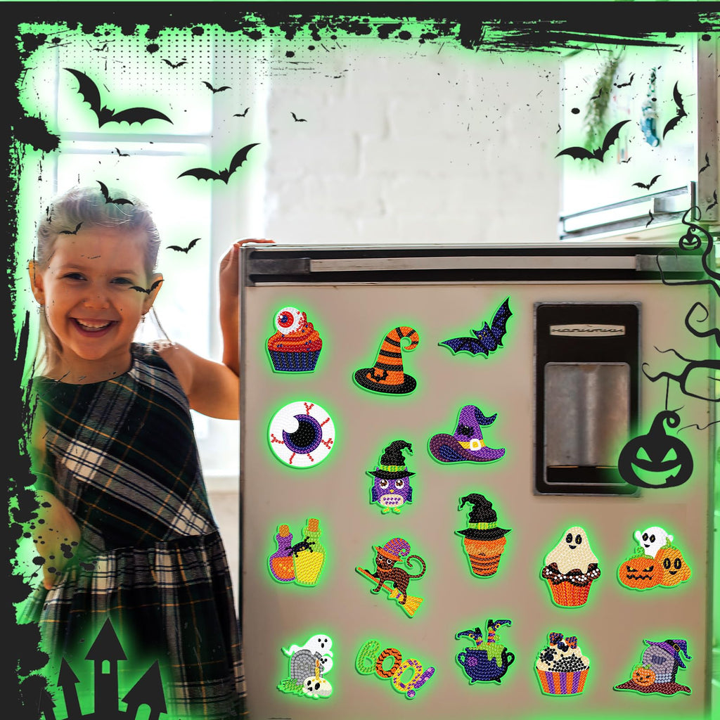 Glow-in-the-Dark Halloween Diamond Art Magnets – DIY Fridge Magnet Kit