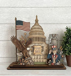 4th of July Patriotic Layered Wood Sign – USA 250th Anniversary Desk Decor