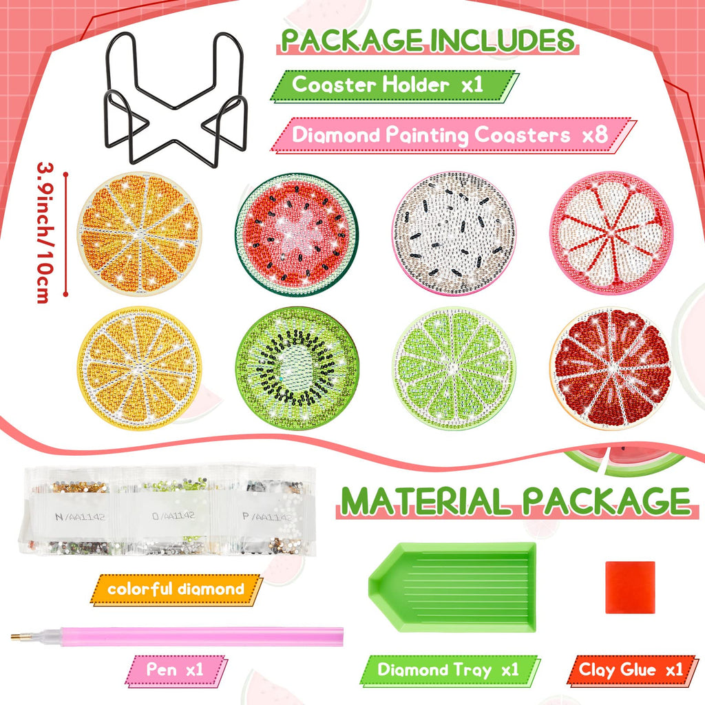 8PCS DIY Diamond Painting Coasters – Fruit Style