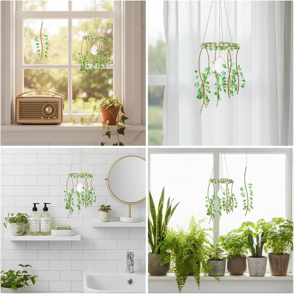 Crystal Suncatcher for Window – Boho Plant & Rainbow Decor