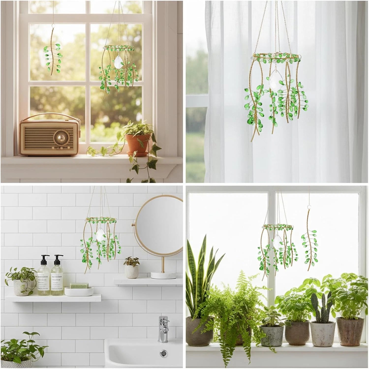 Crystal Suncatcher for Window – Boho Plant & Rainbow Decor