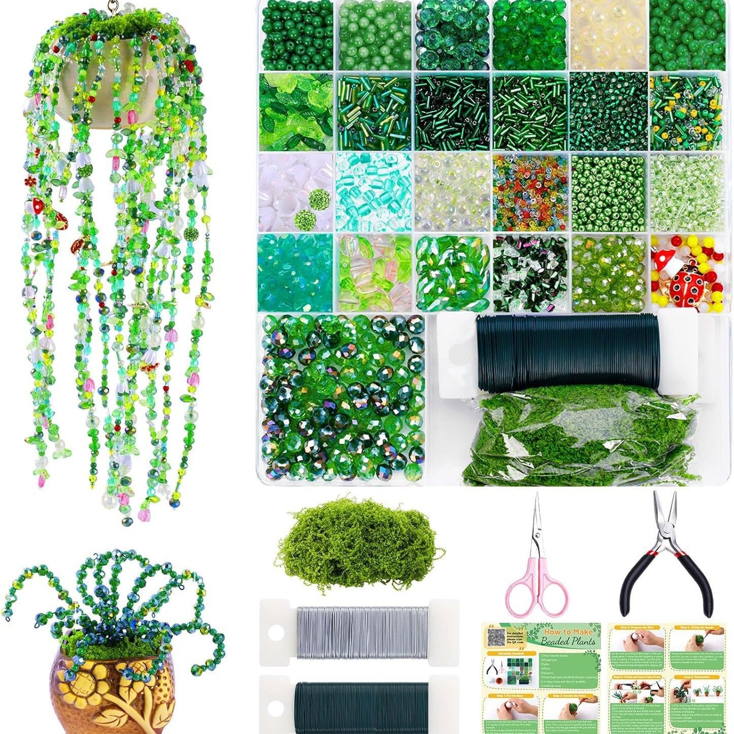 Everlasting Beaded Flower DIY Kit – 2382PCS or 5422PCS Deluxe with 2 Pots