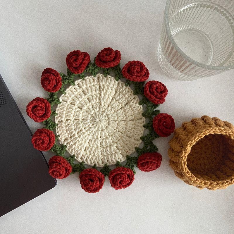 Flower Bouquet Blanket Coasters – Mini Handmade Crochet Rose Décor