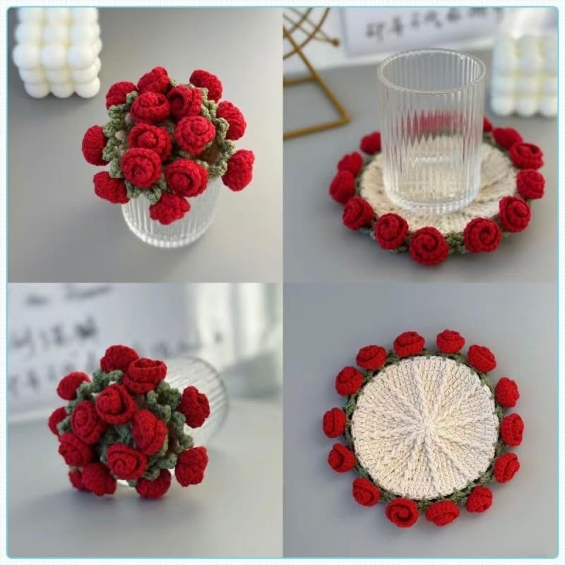 Flower Bouquet Blanket Coasters – Mini Handmade Crochet Rose Décor