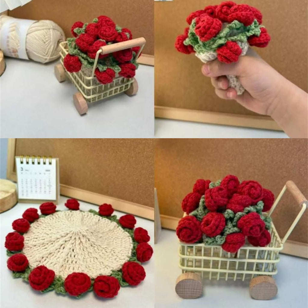 Flower Bouquet Blanket Coasters – Mini Handmade Crochet Rose Décor