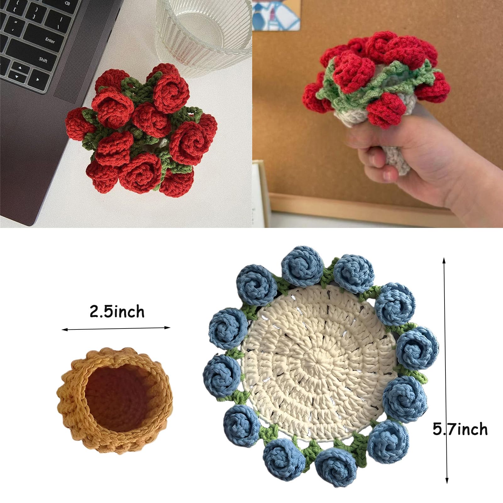 Flower Bouquet Blanket Coasters – Mini Handmade Crochet Rose Décor