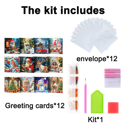 5D Diamond Painted Christmas Greeting Card Set