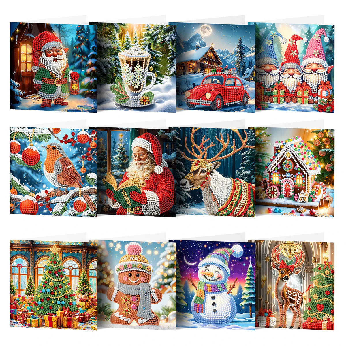 5D Diamond Painted Christmas Greeting Card Set