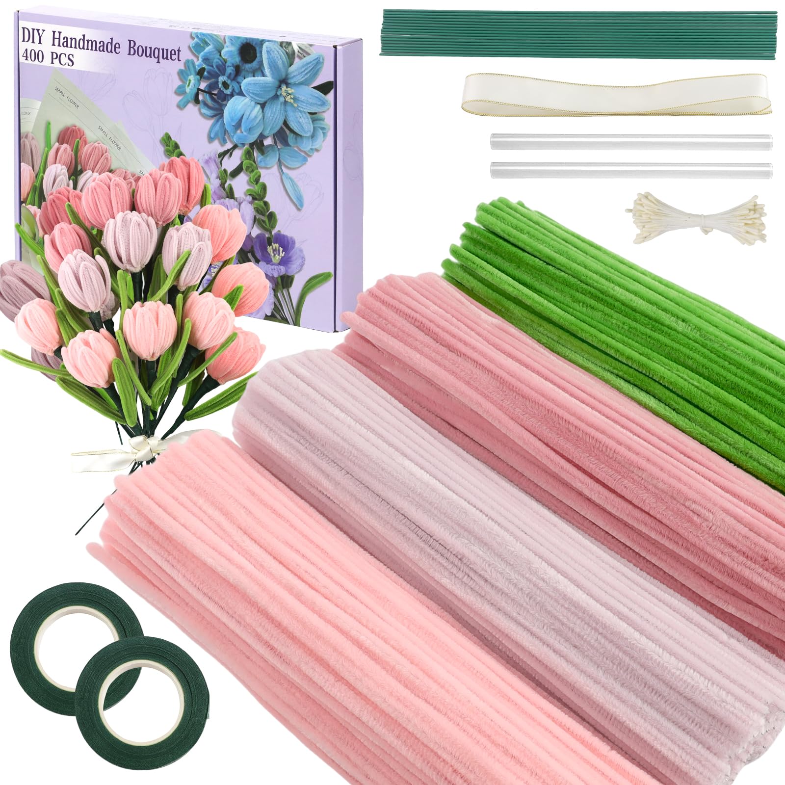 400Pcs Pipe Cleaner Flowers Kit-Create Your Own Eternal Bouquet