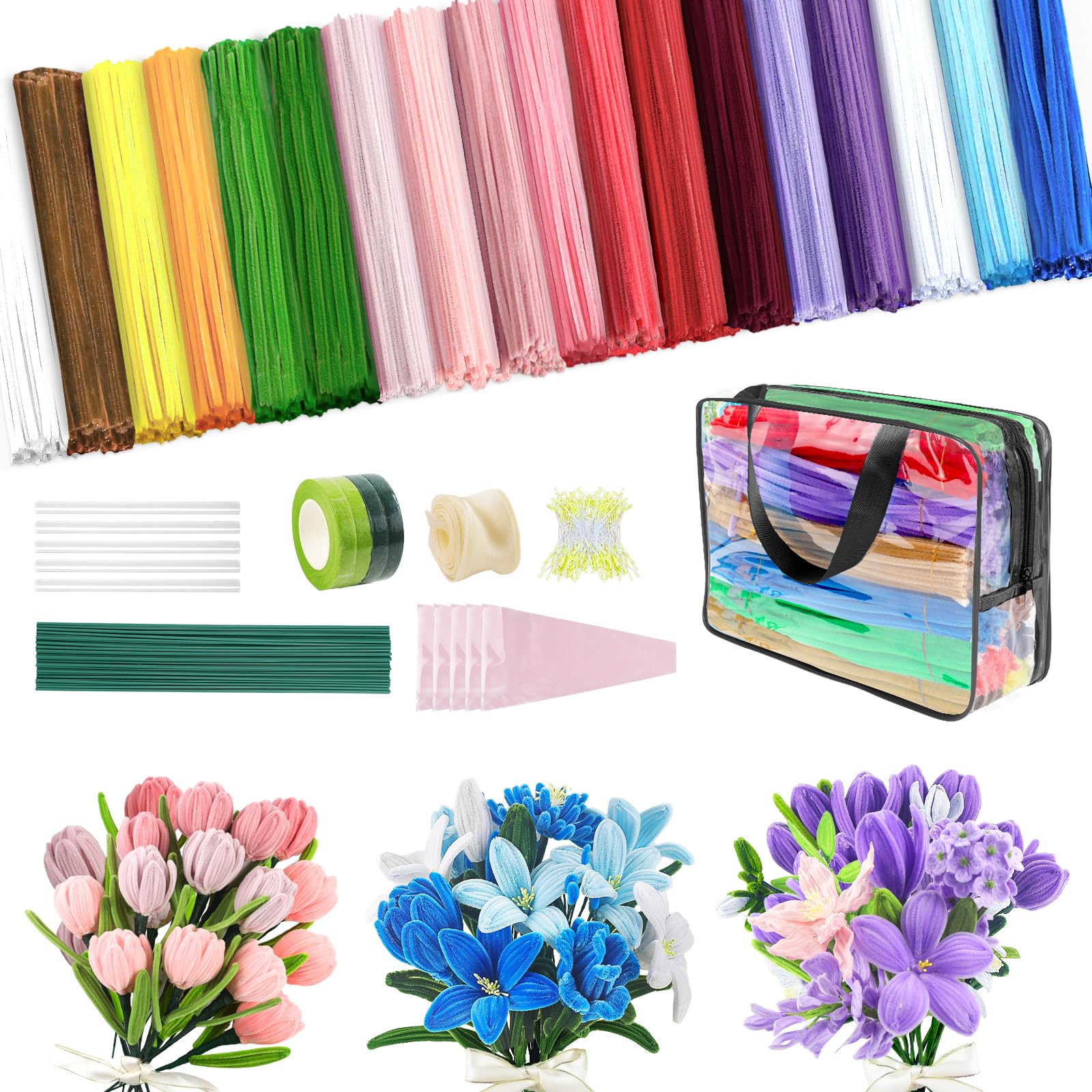 400Pcs Pipe Cleaner Flowers Kit-Create Your Own Eternal Bouquet