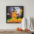 Halloween Scarecrow Diamond Painting Kit with pumpkins, bats, and autumn décor. Fun diamond art kit for adults, perfect for Halloween décor and gifts.