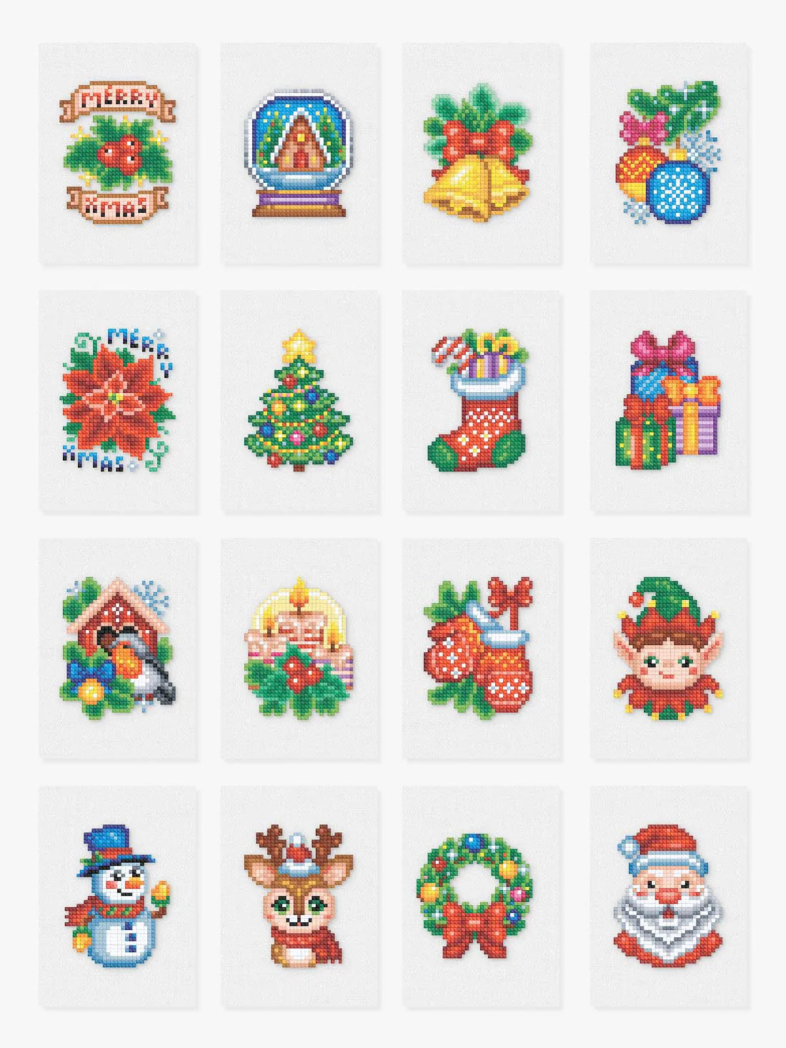 Get into the holiday spirit! This fun and festive set features all the classics of the season, including Santa, Snowmen, and brightly wrapped presents. 