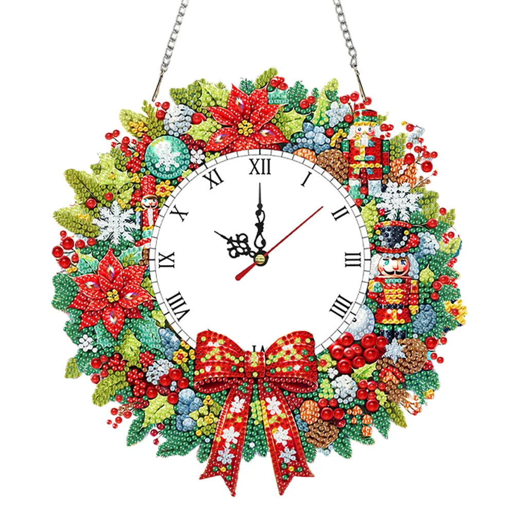 🎄✨2D Flat DIY Christmas Wreath Acrylic Diamond Painting Clock Pendant Home Decor✨🎄