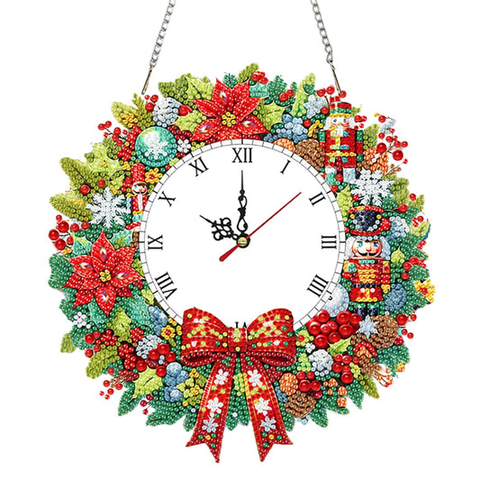 🎄✨2D Flat DIY Christmas Wreath Acrylic Diamond Painting Clock Pendant Home Decor✨🎄