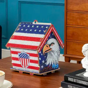 USA 250th Anniversary Diamond Painting Kit – American Flag Wooden House Decor